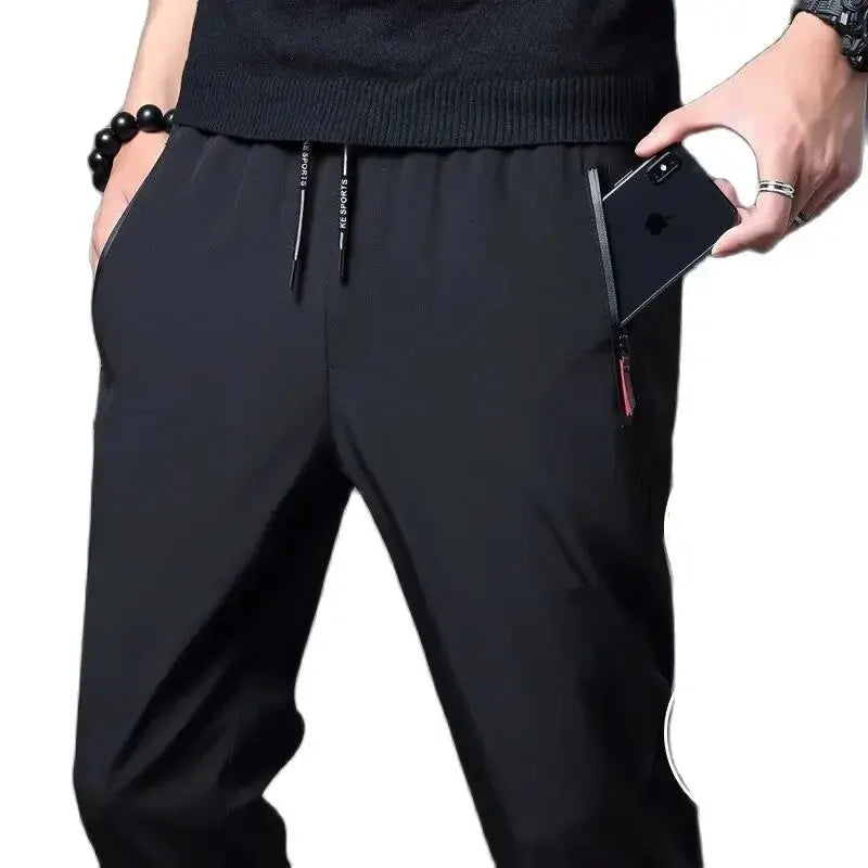 Men's Casual Pants Straight Slim Fit Elastic Waist Jogger Korean
