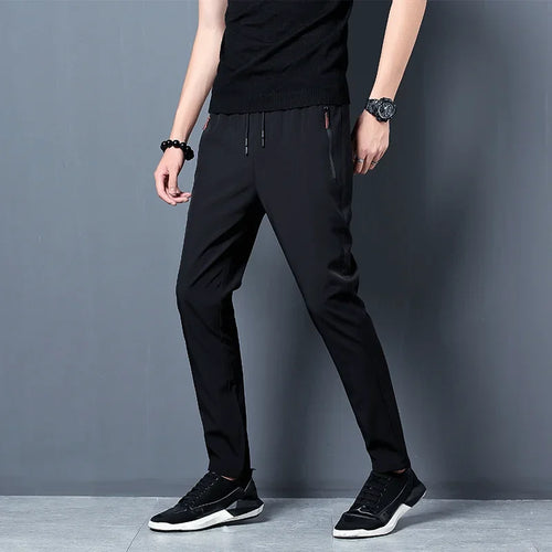 Men's Casual Pants Straight Slim Fit Elastic Waist Jogger Korean