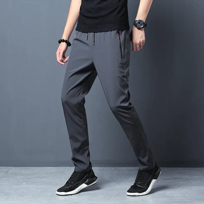 Men's Casual Pants Straight Slim Fit Elastic Waist Jogger Korean