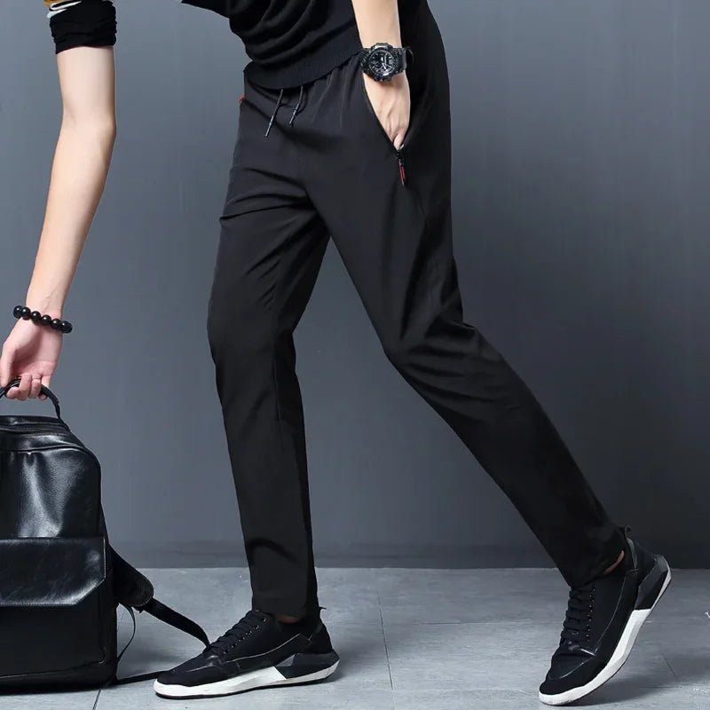 Men's Casual Pants Straight Slim Fit Elastic Waist Jogger Korean