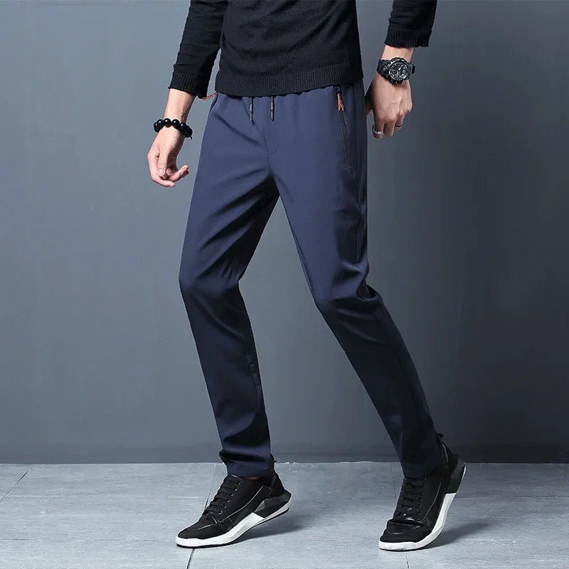 Men's Casual Pants Straight Slim Fit Elastic Waist Jogger Korean
